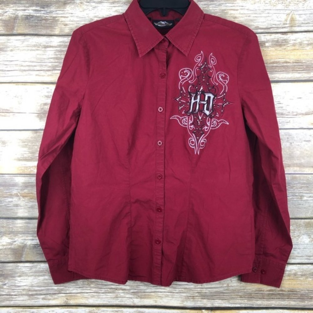 Sexy Harley-Davidson Embellished Button Up Shirt